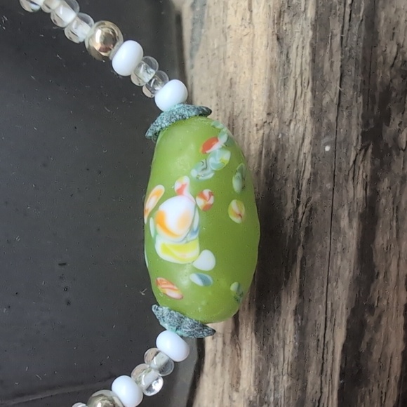 Vintage Hand Painted Glass Bead & Seed Bead Necklace - Picture 2 of 5